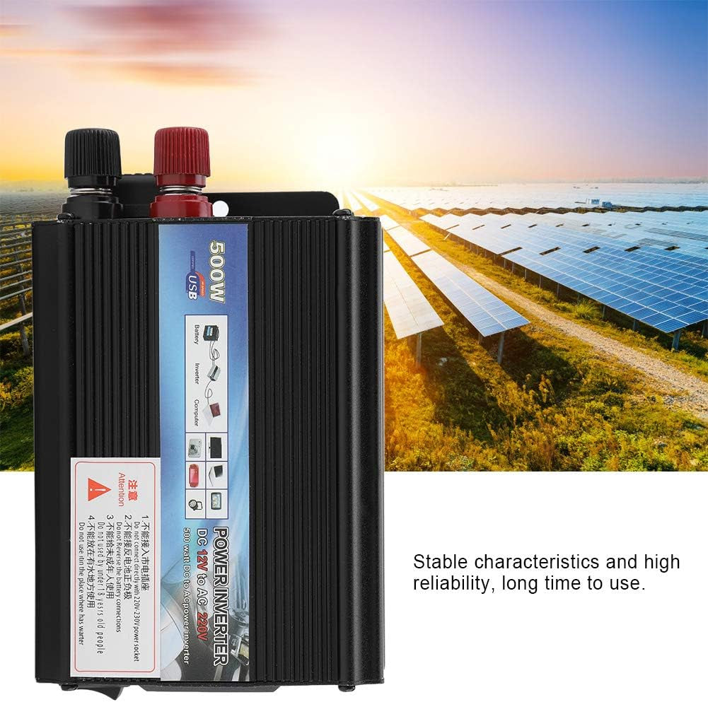 Solar Inverter, Inverter 12 V Converter 220V 500W Power Inverter with Solar Panel for Household Camping Outdoors Vacations Road Trips Remote Job Sites and Even Charging Household Items
