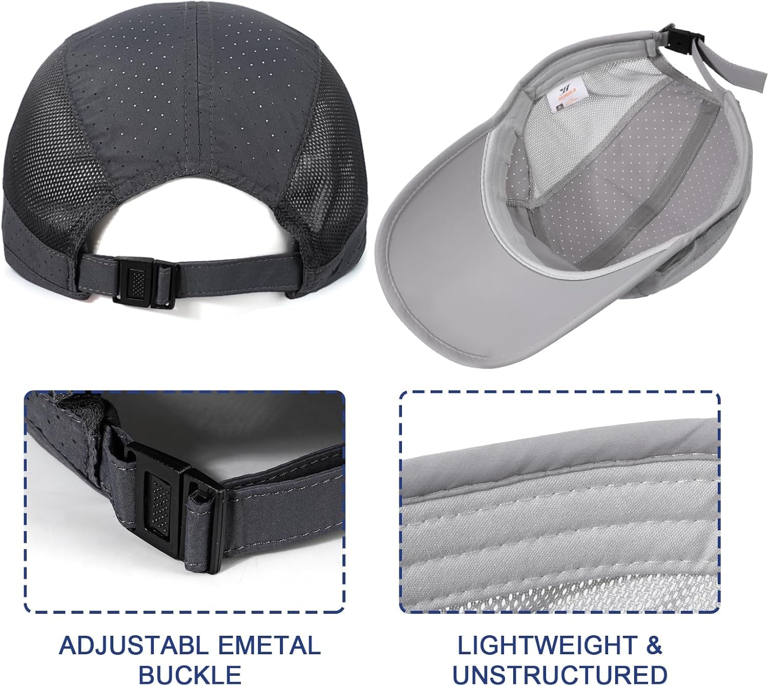 2 Packs Quick Dry Mens Baseball Cap,Sports Lightweight Running Caps Hat,Breathable Folding Mesh Adjustable Sun Hats, Summer UV Protection Outdoor Hats for Hiking Walking Climbing Fishing