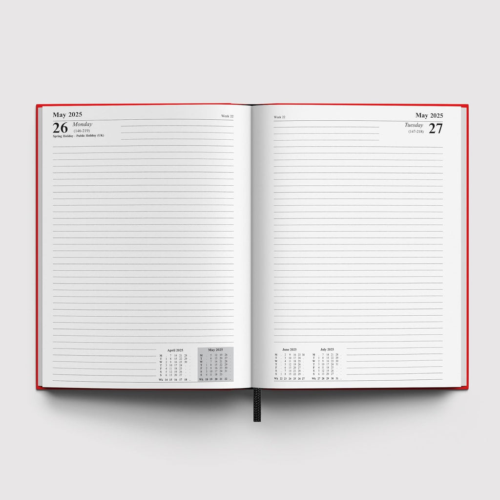Diary 2025 A4 Day per Page, Red Year Planner Organiser Diary 2025 Day per Page, 2025 Planner, Home, School & Office, Hard Back 2025 Diaries, A5 & A4 2025 Diary in Day per Page & Week to View