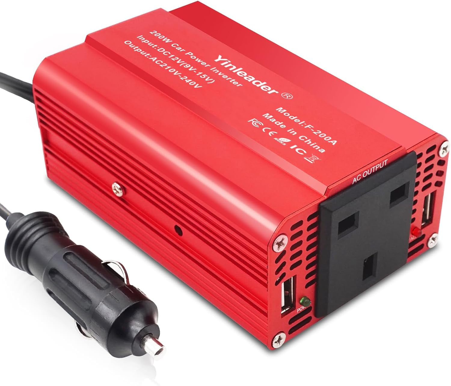 Power Inverter 200W 12V to 240V UK Socket Dual USB DC to AC Converter Car Cigarette Adapter