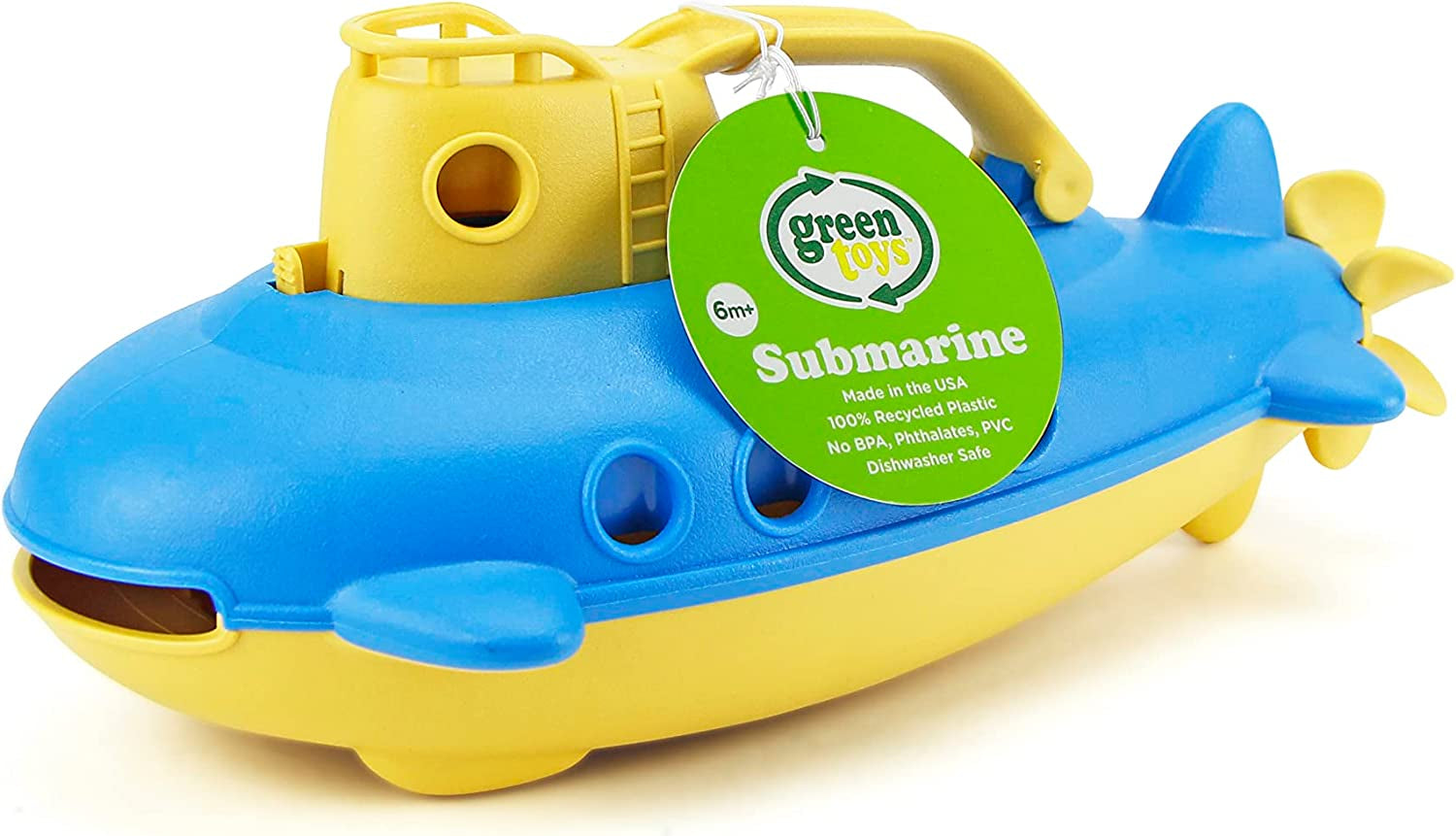 Submarine in Yellow & Blue - BPA Free, Phthalate Free, Bath Toy with Spinning Rear Propeller. Safe Toys for Toddlers, Babies