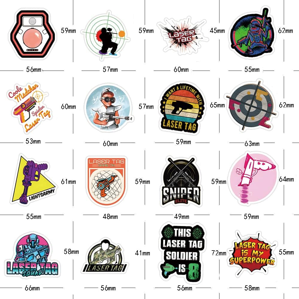 50Pcs Laser Tag Stickers, Cool Shooting Game Vinyl Waterproof Stickers for Hydro Flask,Water Bottle,Skateboard,Laptop,Phone,Car Decals Gifts for Kids Teens Adults for Party Favors Supplies（Laser Tag）…
