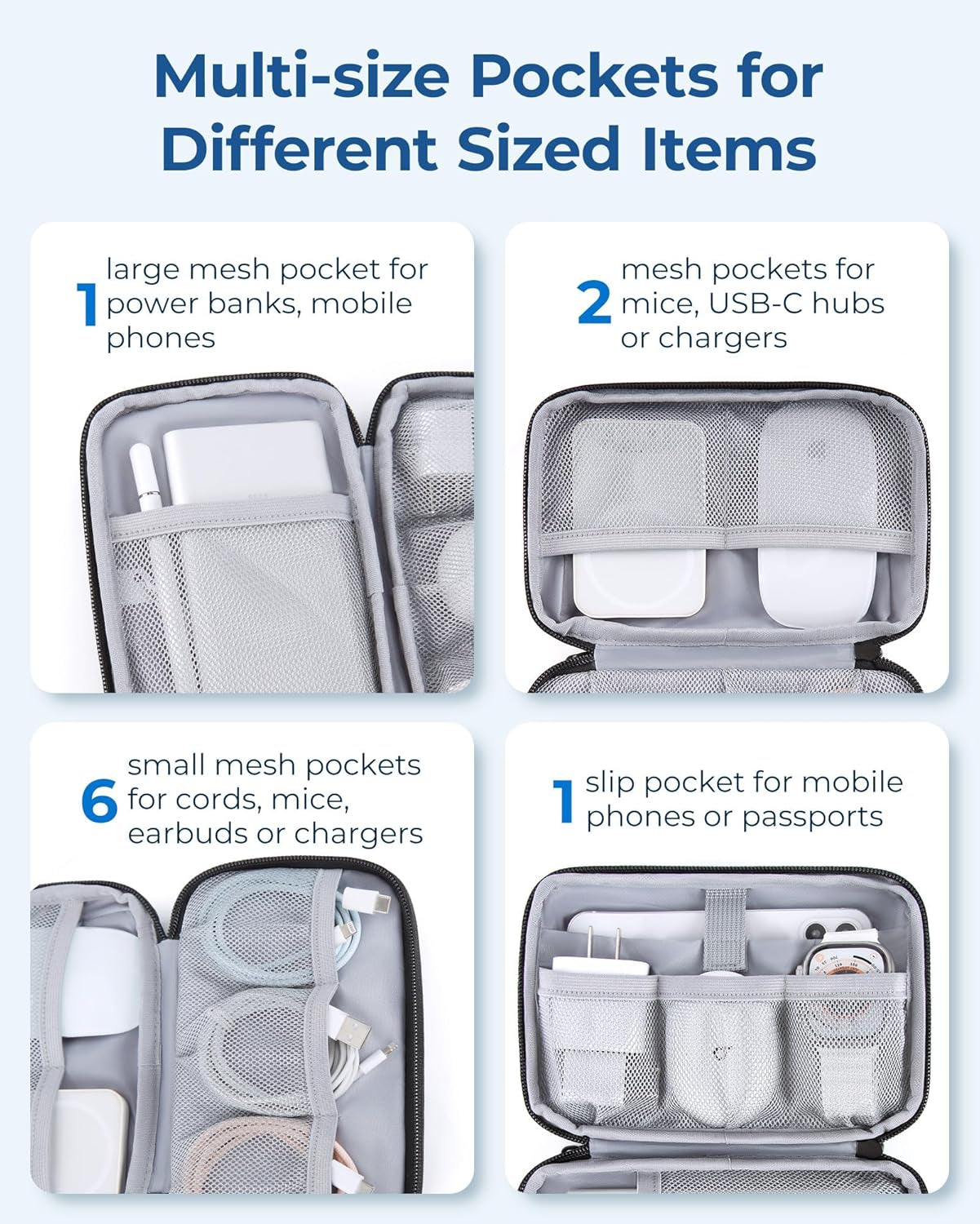 Electronics Organizer Travel Case, Cable Organiser Pouch, Travel Essentials, Tech Organiser, Travel Accessories Bag for Charging Cable, Flash Drive, Power Bank, USB, Black