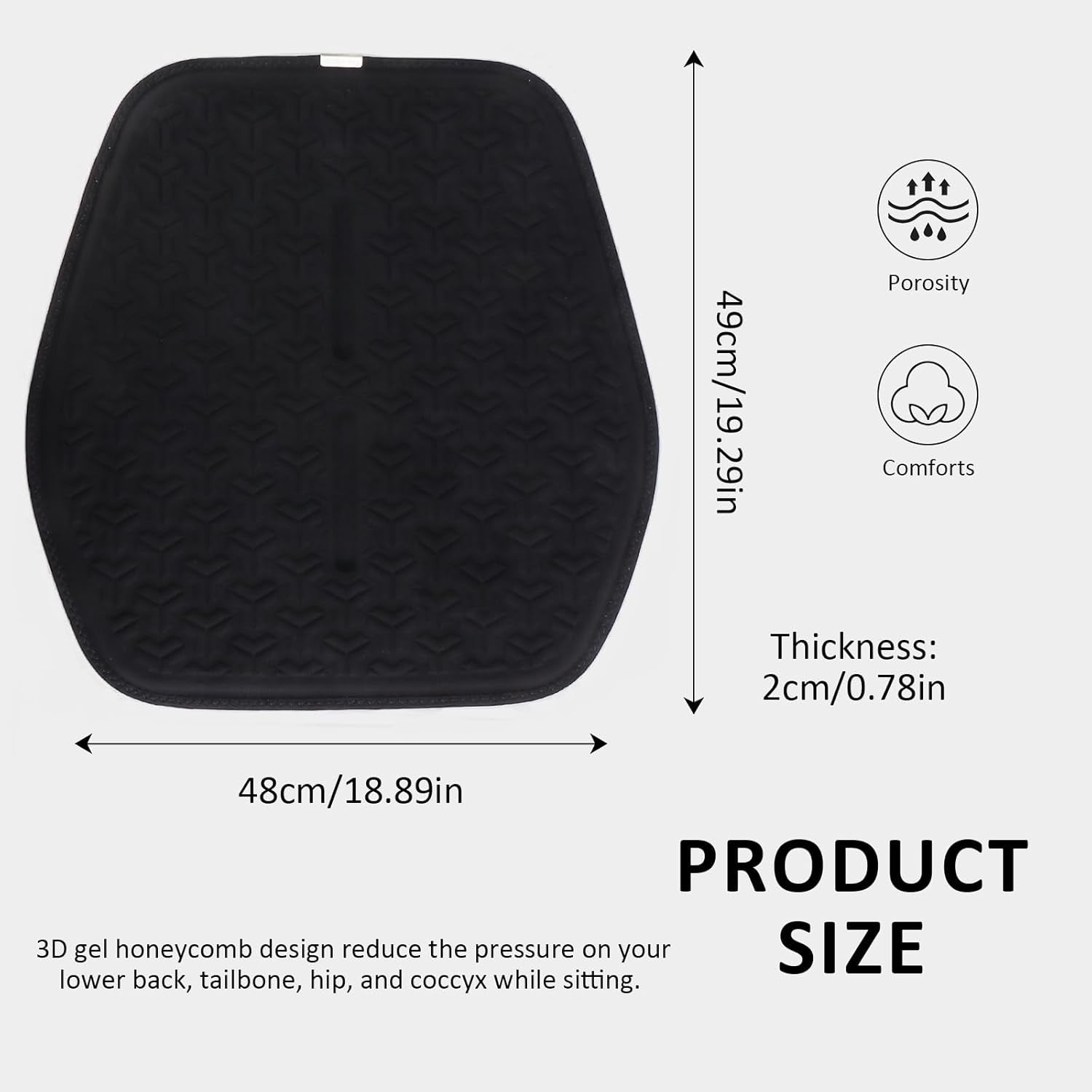 Large Gel Seat Cushion, Breathable 3D Surface Car Seat Cushion for Long-Time Driving, Relieving Sedentary Pressure for Home Office Chair/Wheelchair, Black