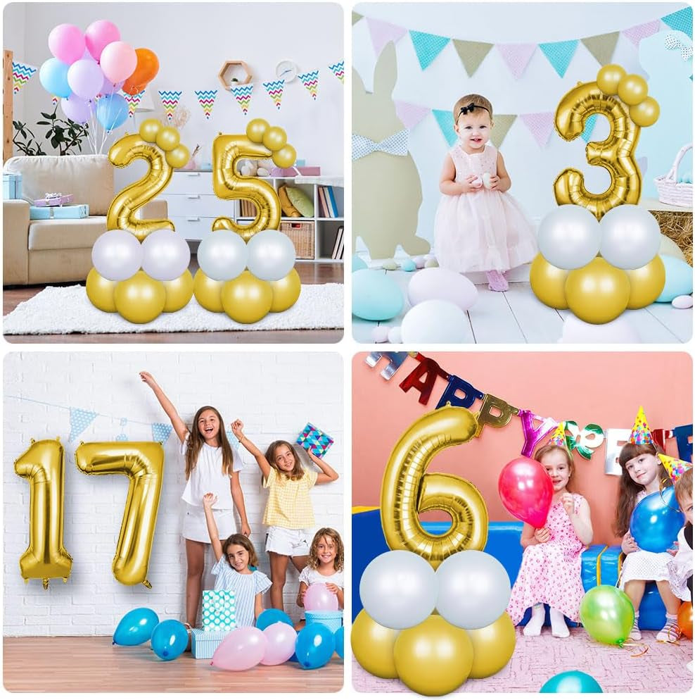 40-Inch Number 16 Helium Balloons, Foil Large Numbers for Birthday, Wedding Party Decorations Celebration Supplies (Gold)