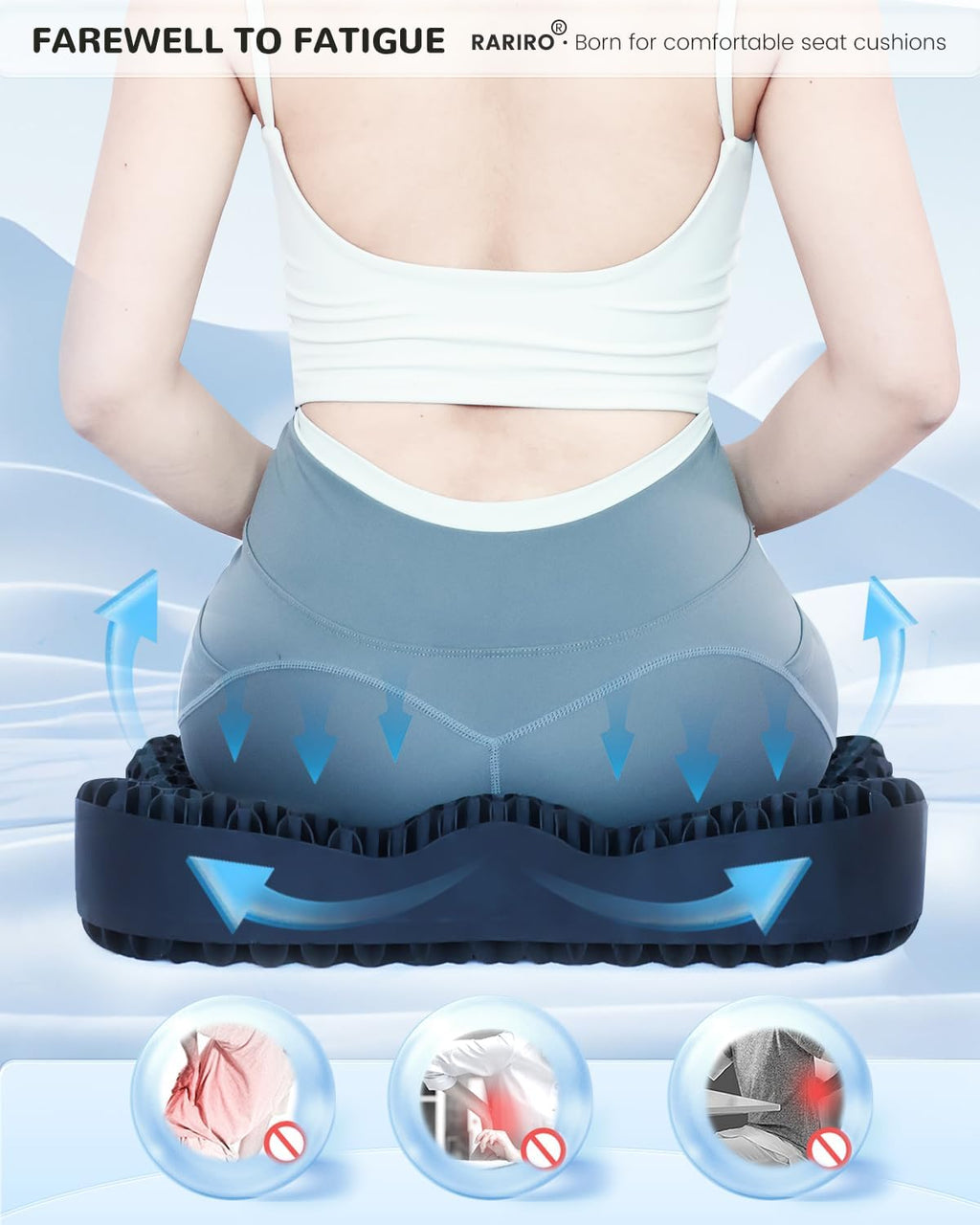Gel Seat Cushion, Pressure Cushion for Coccyx Sciatica, Honeycomb Office Chair Soft Sitter Cushion Desk Chair Cushion for Long Sitting, Ergonomic Car Wheelchair Seat Cushions Car Double Thick