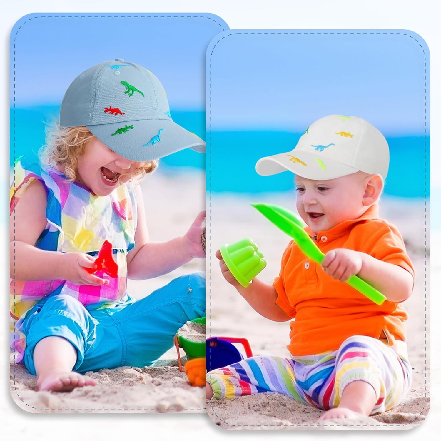 2Pcs Kids Summer Baseball Cap, Dino Baseball Cap, Sun Hat for Boys, Golf Baseball Sports Cap, for 2-5 Years Boy Girl Baby White, Blue