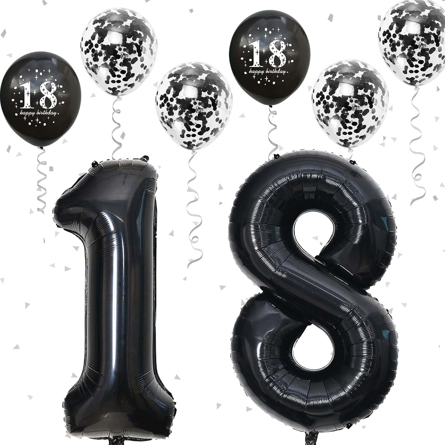 18Th Birthday Decorations for Girls, 18Th Birthday Balloons with 40 Inch Black Foil Number 18 Balloon Black Birthday Print Confetti Balloons Metallic Latex Balloons Set for Boy 18 Birthday Decorations