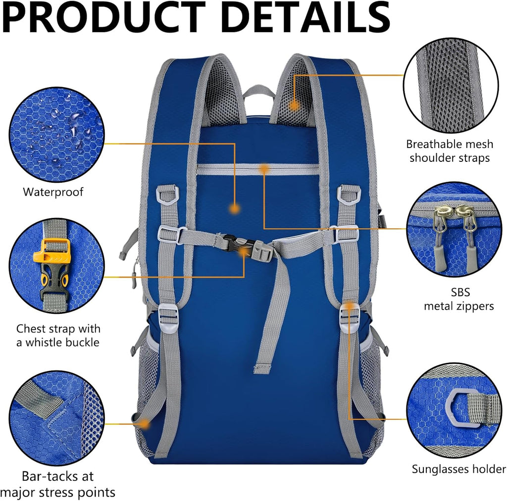 Lightweight Hiking Backpack Bag - 40L Traveling Camping Backpack Outdoor Day Pack with Reflective Webbing and Waterproof Pocket