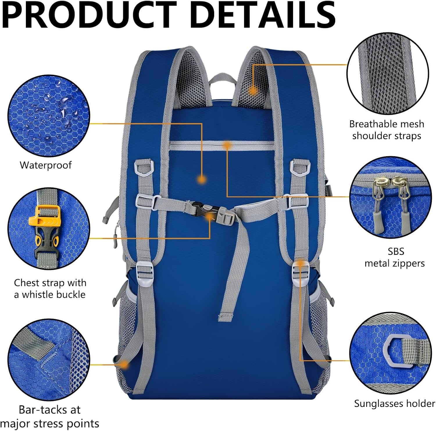 Lightweight Hiking Backpack Bag - 40L Traveling Camping Backpack Outdoor Day Pack with Reflective Webbing and Waterproof Pocket
