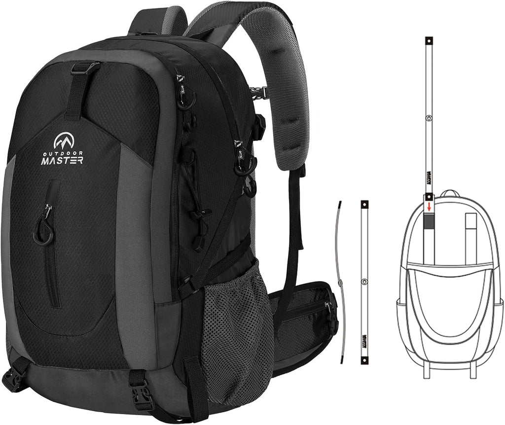 50L Hiking Backpack with High Strength Aluminum Support, Lightweight Travel Daypack with Rain Cover, Waterproof Camping Bag for Men Women -Black