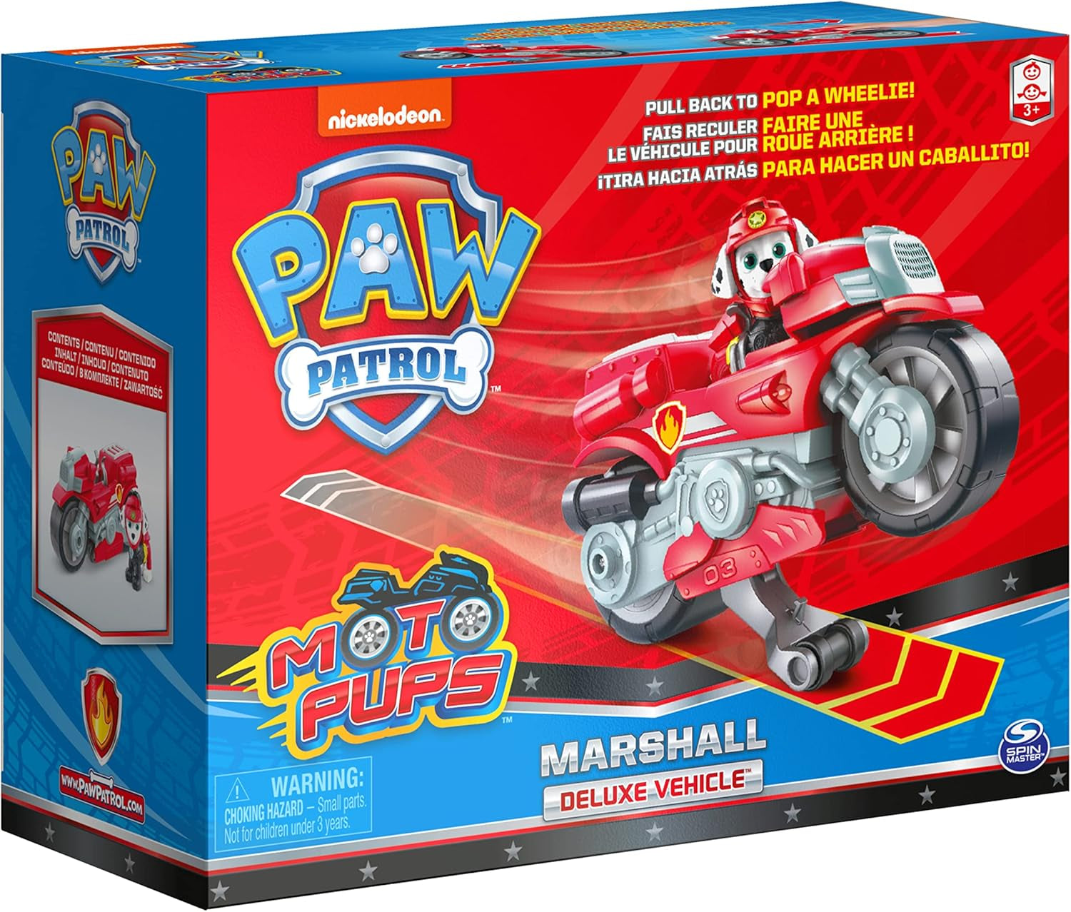 , Moto Pups Marshall’S Deluxe Pull Back Motorcycle Vehicle with Wheelie Feature and Toy Figure
