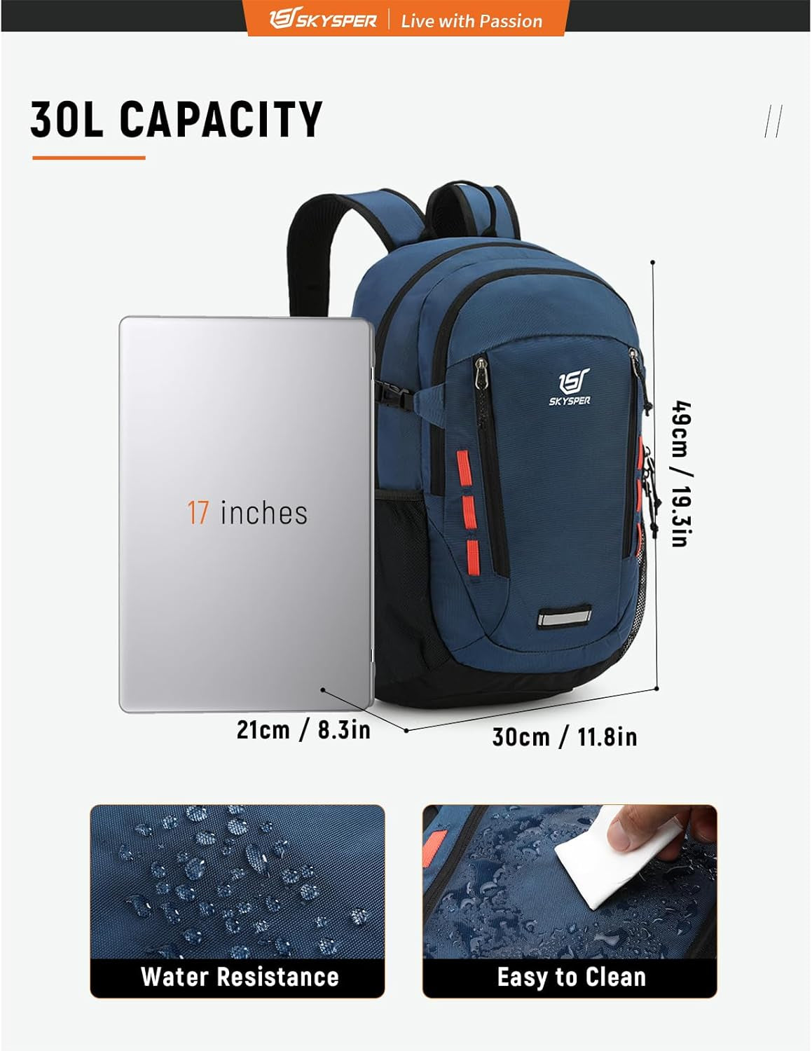 Hiking Backpack 30L Lightweight Travel Backpack Hiking Day Pack for Men Women(Blue)