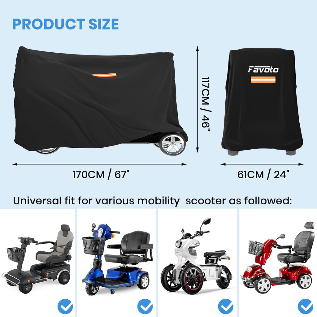 Waterproof Cover for Mobility Scooter,Heavy Duty 210D Oxford Fabric,Mobility Scooter Cover Waterproof Outdoor,Uv Protection for outside Storage,Windproof Buckle and Elastic Hem,67"X24"X46"