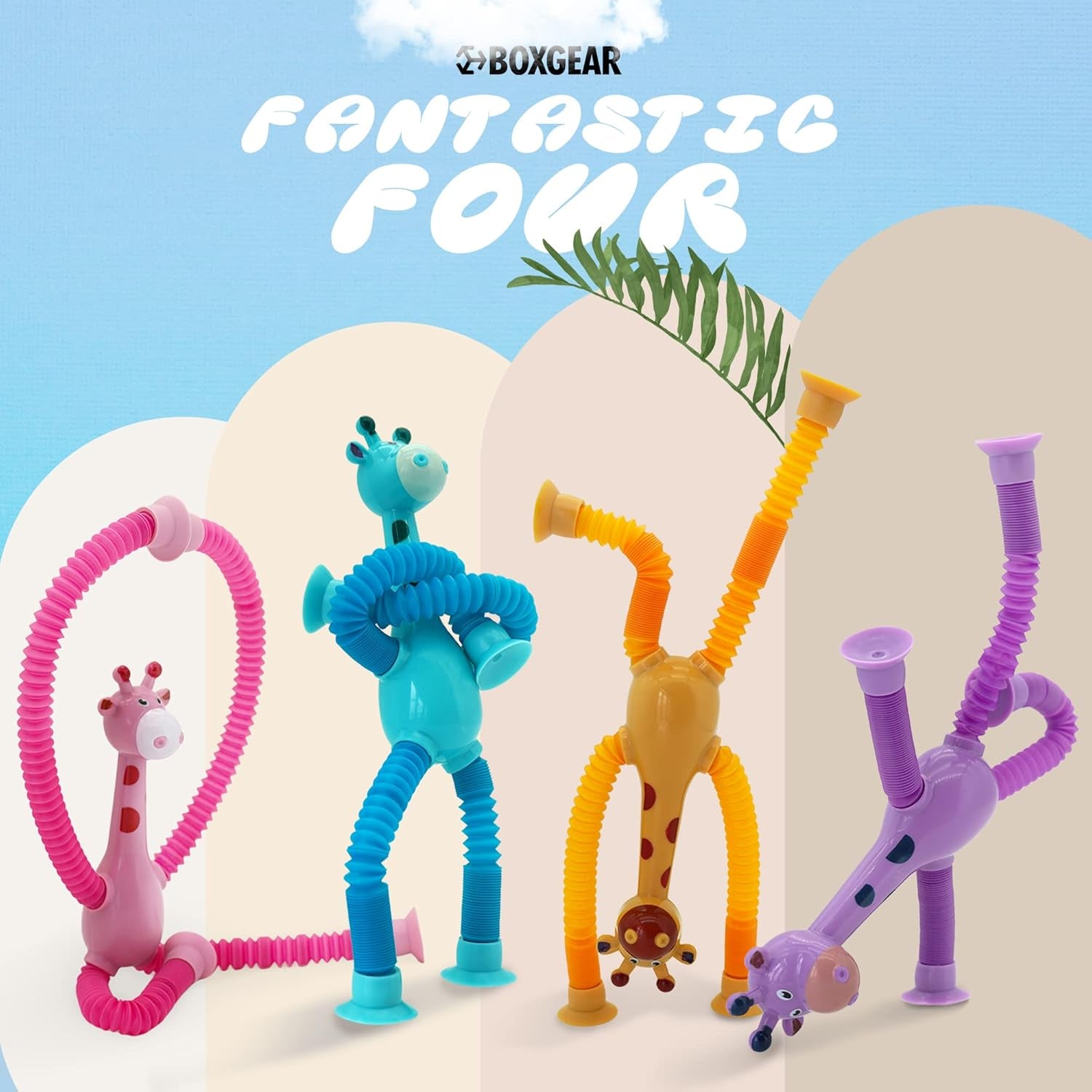 4 Pieces LED Telescopic Suction Cup Giraffe Toy,S | Easter Basket Stuffers, Shape Changing Telescopic Tube Fidget Toys: Pop Fidget Tubes Sensory Toys for Girls Boy