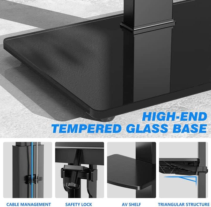 Freestanding Swivel Floor TV Stand Tall TV Unit for 32 35 40 42 43 49 50 55 58 60 65 70 Inch LCD/LED Flat Curved Screen Height Adjustable with 3-Tier Shelves Max VESA 400X400Mm up to 50Kgs