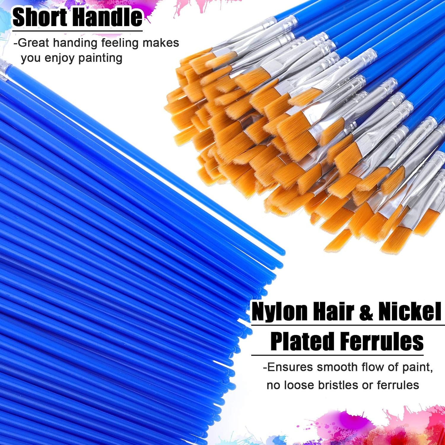 100Pcs Paint Brushes for Kids,  Flat Paint Brush Bulk Small Paint Brushes Set for Acrylic Painting and Crafting