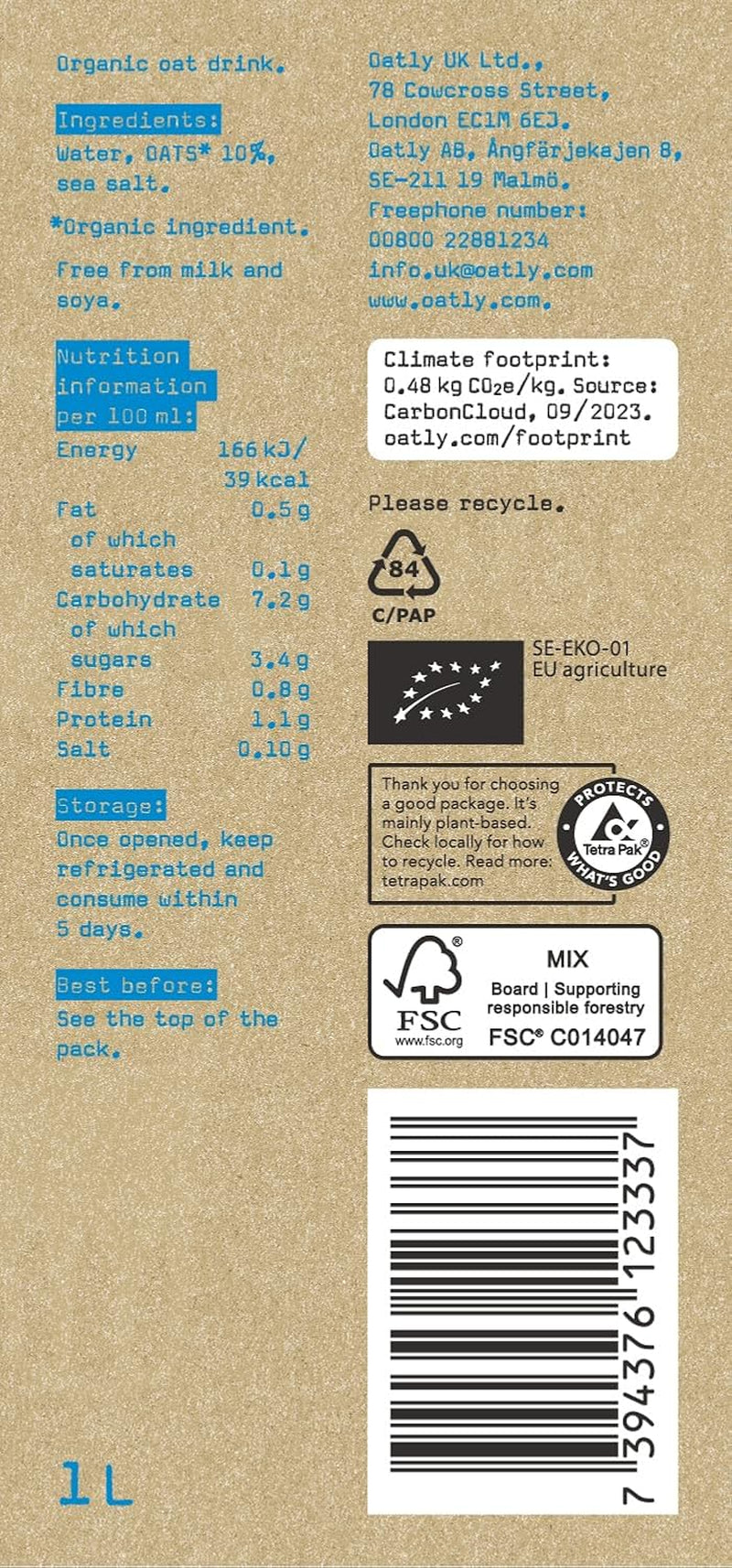 Oat Drink Organic 1 Litre (Pack of 6)