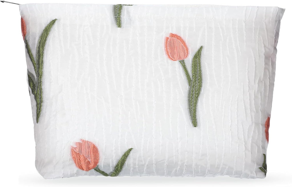 Makeup Bag Large Capacity Elegant Bow Preppy Cosmetic Bag Aesthetic Design Canvas Zipper Organizer Pouch Cute Roomy Pink Portable Toiletry Bag for Women Girls Travel Storage Accessories, White-Green,