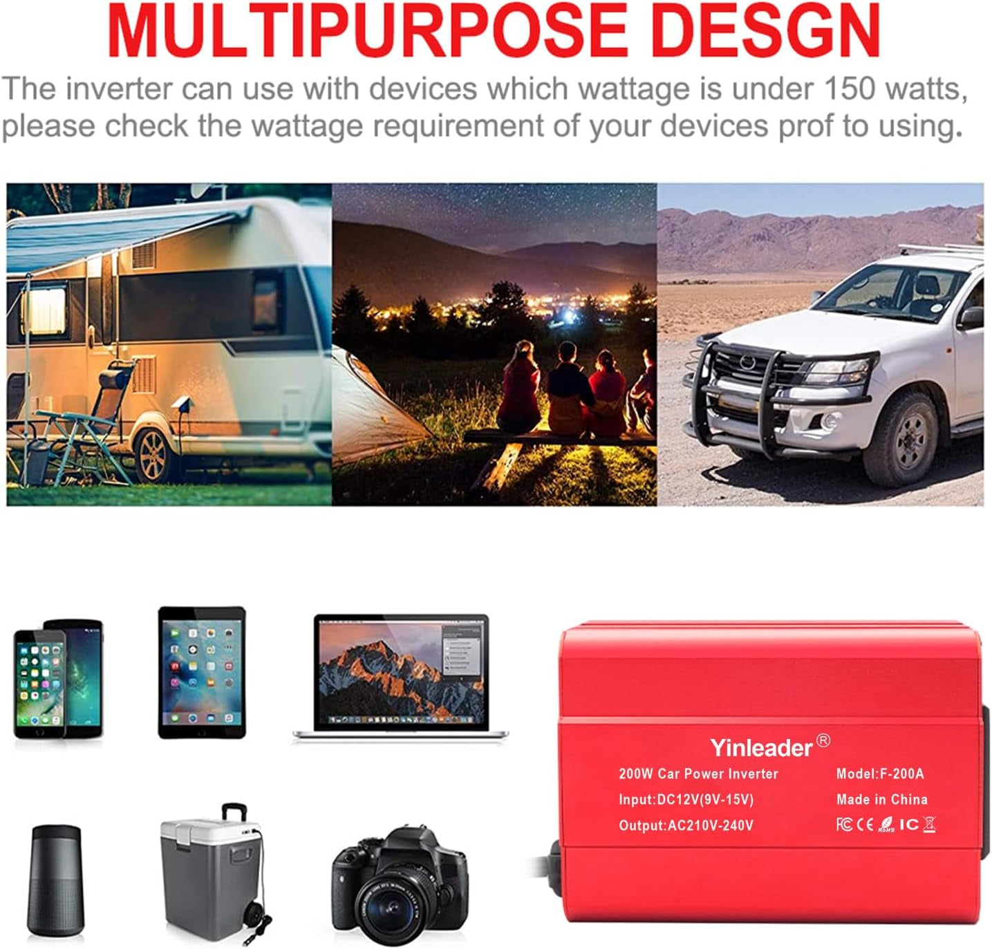 Power Inverter 200W 12V to 240V UK Socket Dual USB DC to AC Converter Car Cigarette Adapter