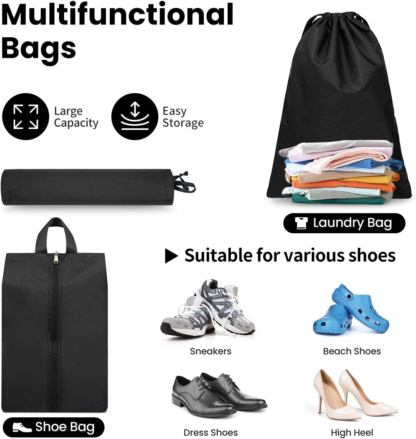 Large Compression Packing Cubes, Full Open Visible Design， Expandable Packing Organizer with Travel Shoe Bag for Suitcase & Backpack, 4 Set Lightweight Travel Bags for Vacation & Camping