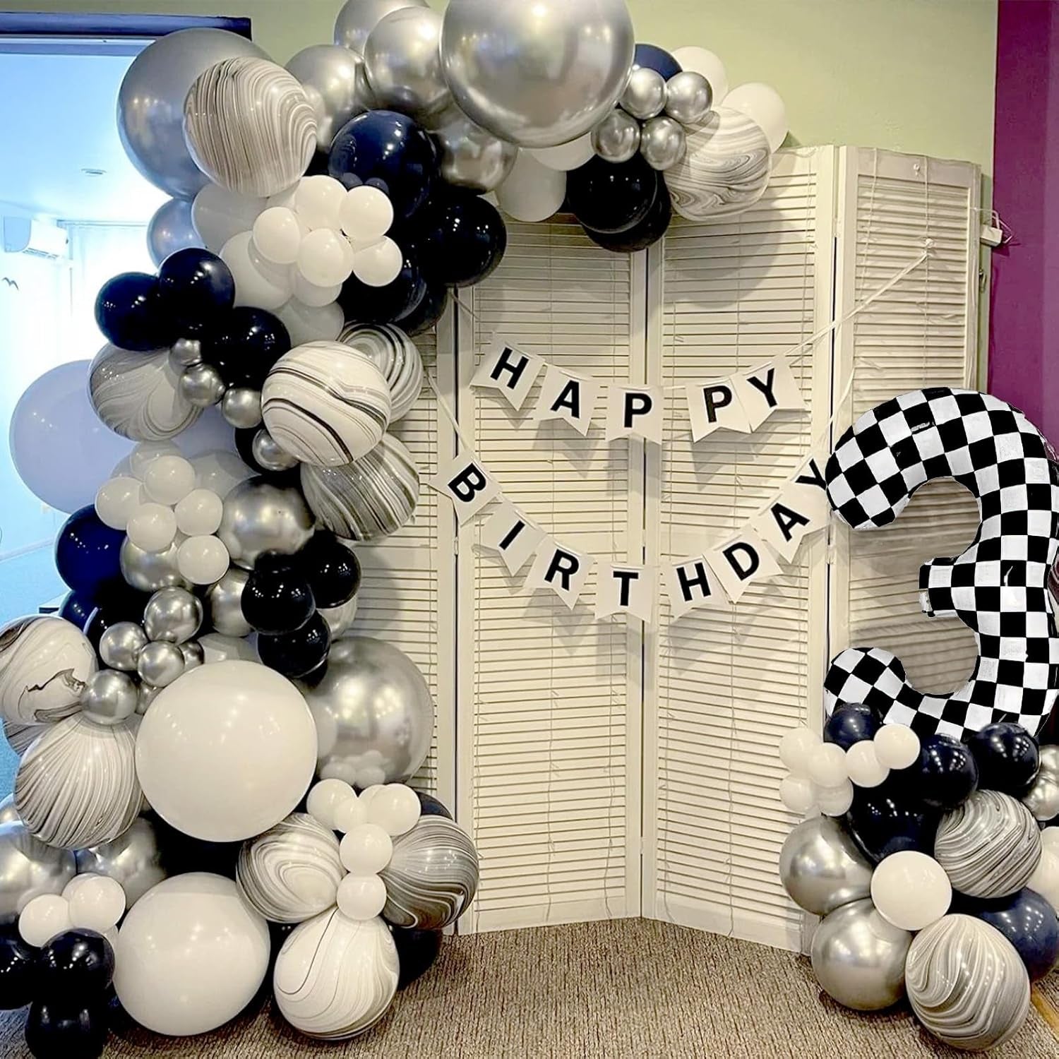 16Th Birthday Checkered Number Balloon - 40" Black & White, Race Car Theme