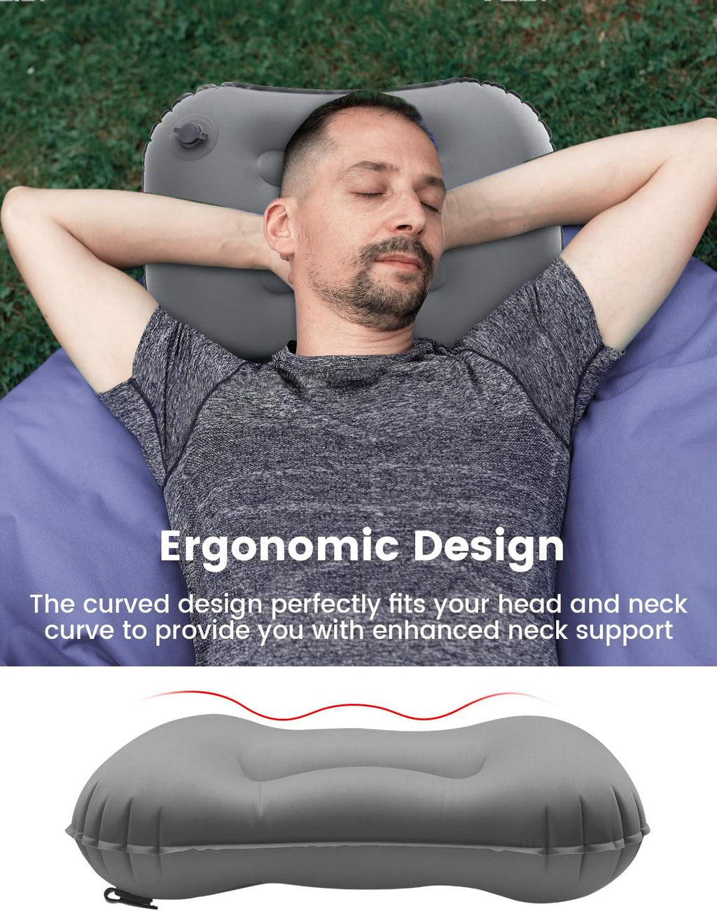 Camping Pillow Inflatable with Ergonomic Design, Travel Pillow Air Pillow Beach Pillow for Neck Support for Car Beach Office