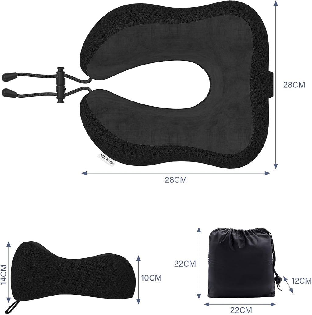 Travel Pillow Neck Pillow for Travel Airplane Memory Foam Flight Pillow for Cars, Trains, Home, Offices (Black)