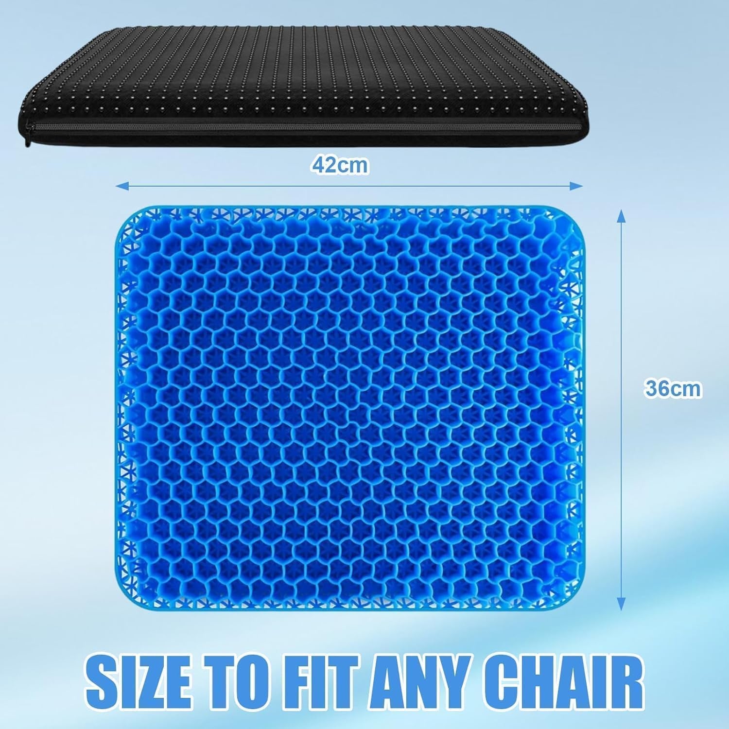 1.4"(4CM) Thick Gel Seat Cushion, Double Large Breathable Honeycomb Design Cool Gel Cushion with Washable Seat Cover for Office Chair Car Wheelchair,Pressure Relief Back Tailbone Pain