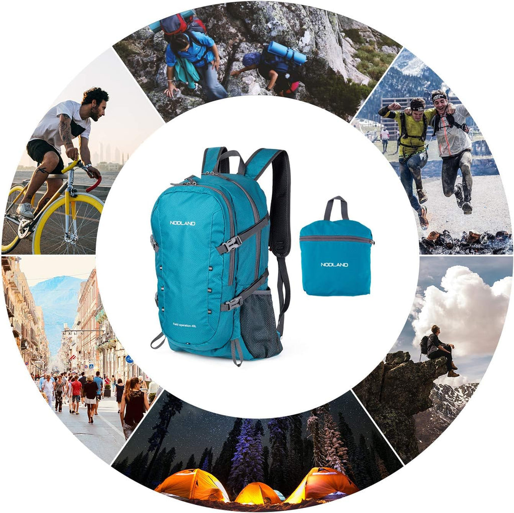 NODLAND Lightweight Backpack Travel 40L Foldable Water-Resistant Daypack, Hiking Outdoor Camping Rucksack for Men Women
