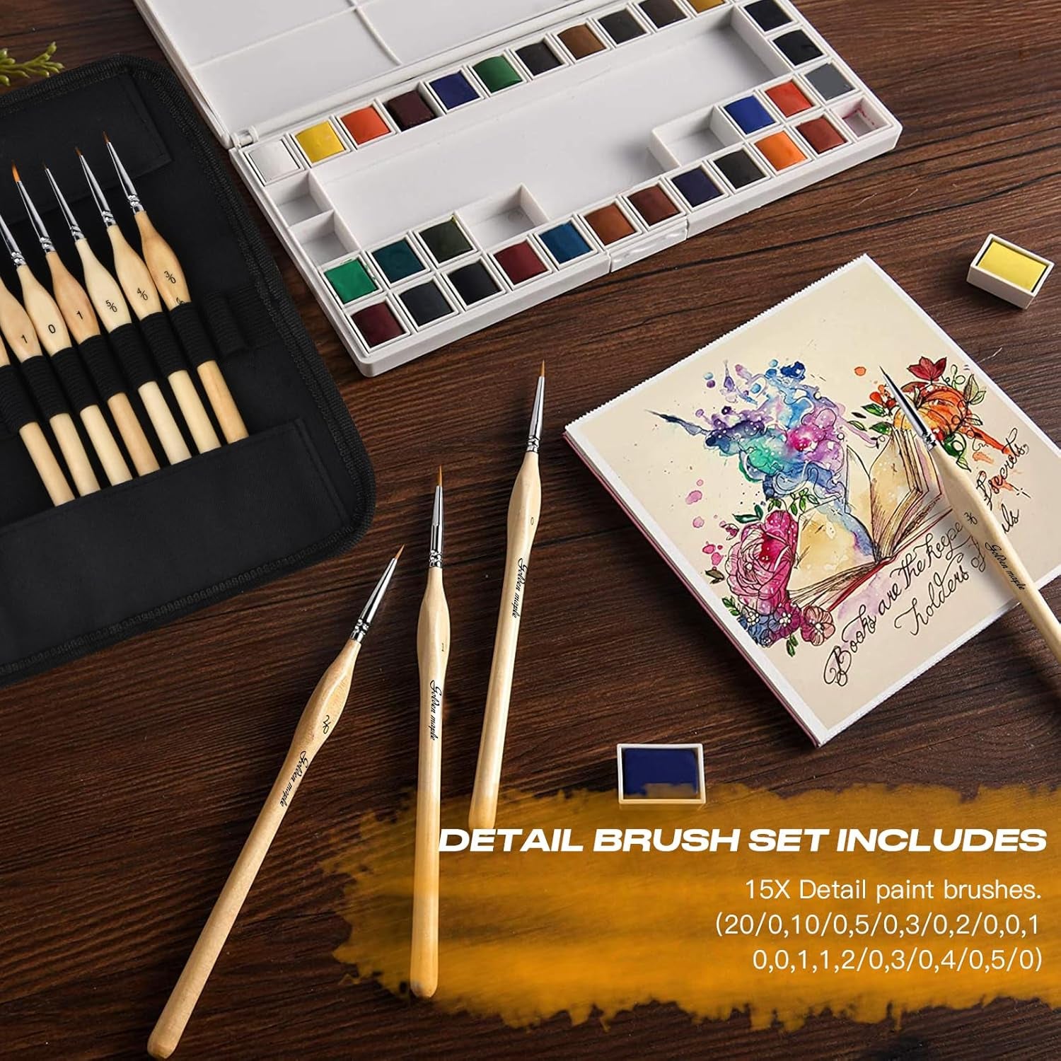 Miniature Paint Brushes, 15PC Model Brushes Micro Detail Paint Brush Set, Fine Detailing for Acrylics, Oils, Watercolors & Paint by Number, Figurine (Wood Color)