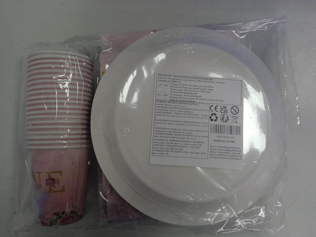 Floral 1St Birthday Party Decorations, Include Happy Birthday Banner, Paper Plates, Cups, Napkins, Little Miss Onederful Tablecloth for Girls First Birthday Party Decor Supplies, Serve 20 Guests