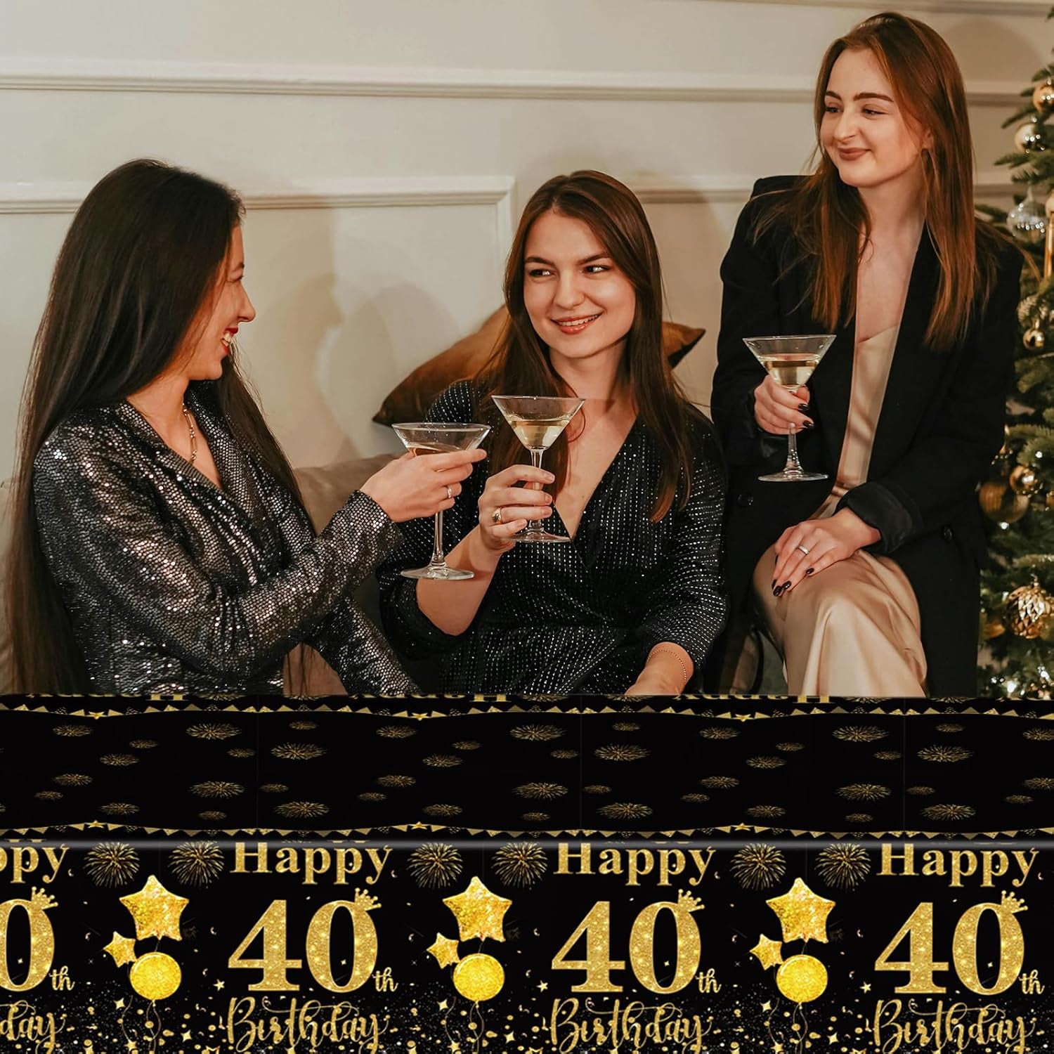 2Pcs Black Gold Navy Blue Silver Rose Gold Happy Birthday Party Tablecloth,137 * 274Cm Plastic Rosegold Table Cloth for Her Him Birthday Table Decorations Tablecovers (Black Gold-70Th)