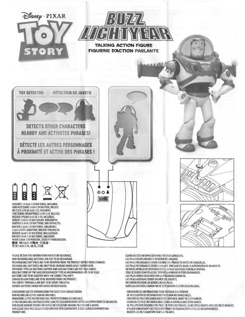 Official Buzz Lightyear Interactive Talking Action Figure from Toy Story, Features 10+ English Phrases, Interacts with Other Figures and Toys