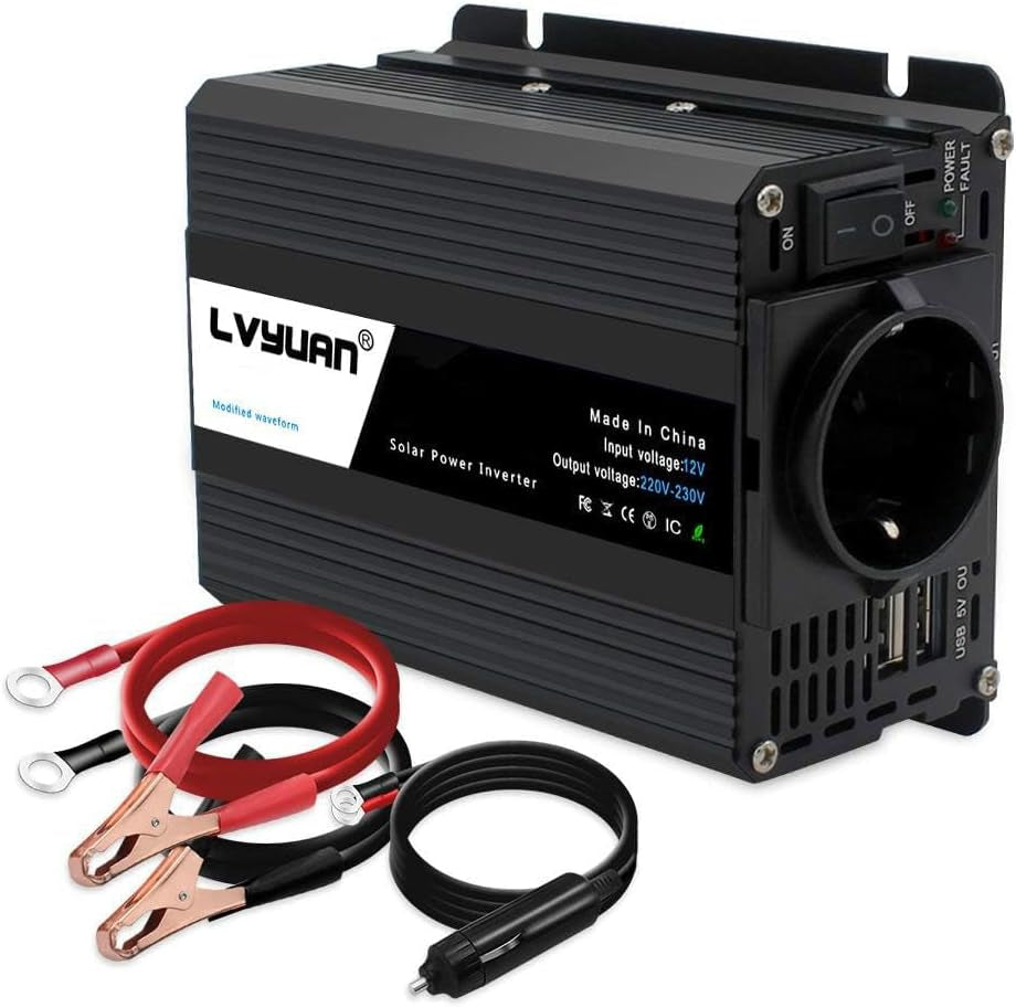 700 W Inverter DC 12 V to 230 V AC Voltage Converter Car Converter with Dual USB Ports & EU Sockets Car Charger Adapter