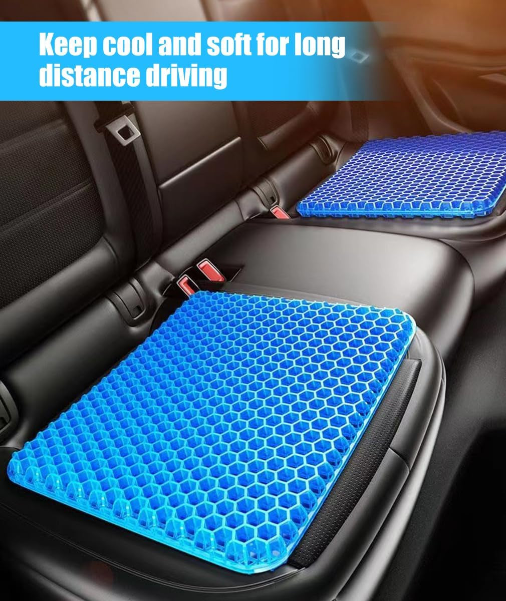 Airflow Gel Seat Cushion 42 X 36Cm Relieve Coccyx Pressure Pain, Honeycomb Construction Hard Chair Pad Comfortable Long Sitting for Car Office, plus Cloth Cover, anti Slip, Retain Shape over Time