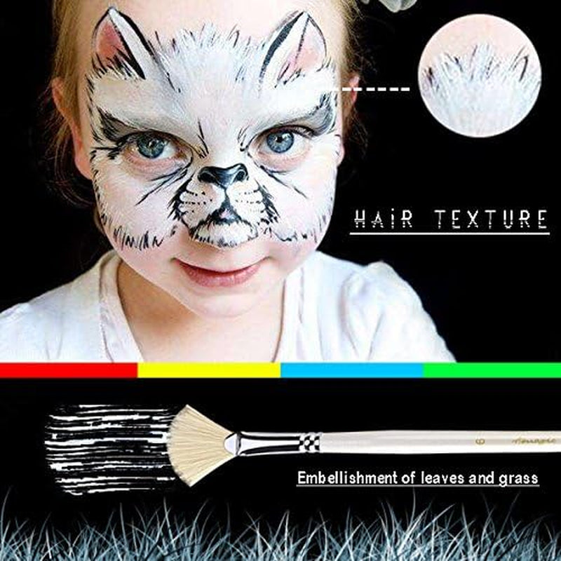 Fan Brushes -  Artist Soft Anti-Shedding Hog Bristle Paint Brush Set for Acrylic Watercolor Oil Painting (6 Pcs)