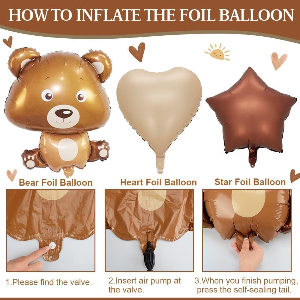 1St Birthday Decorations Boy, Boho First Birthday Decoration, Bear Theme Party Decoration with Giant Bear Foil Balloon, Burnt 1 Number Balloon, Beige Coffee Balloon for Baby Boys Girls First Birthday