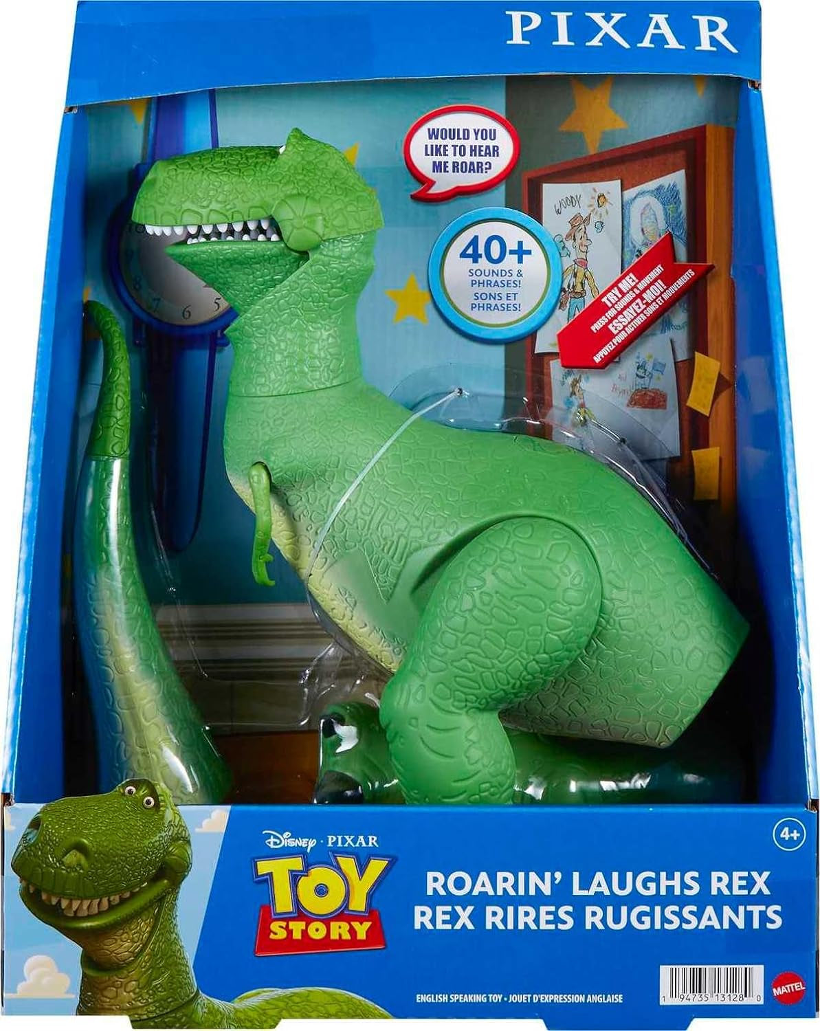 Disney and Pixar Toy Story Talking Dinosaur Action Figure with Movng Arms, Roarin’ Laughs Rex Dino Toy, 10.8-Inch T Rex with 40+ Sounds & Phrases