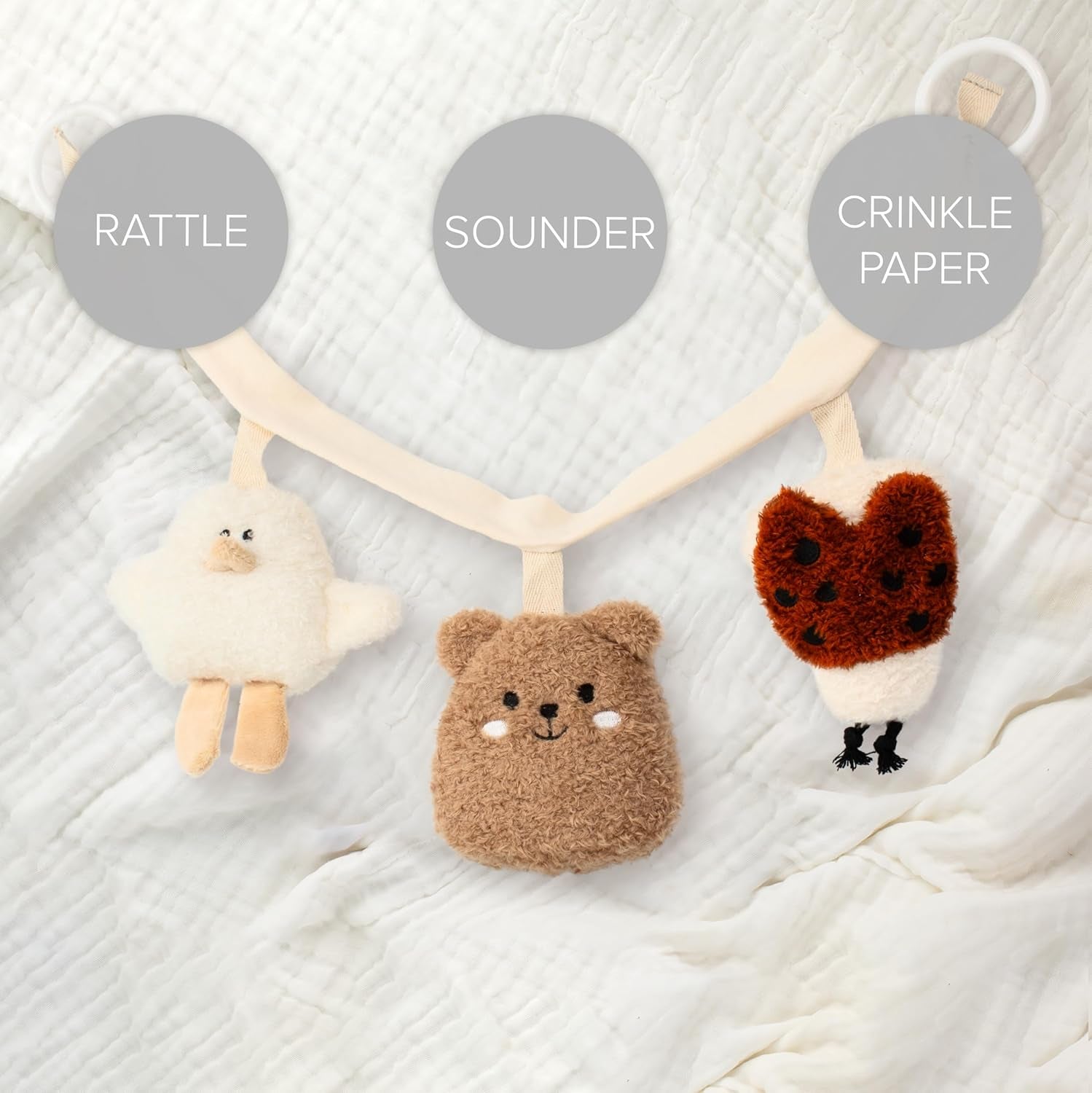 Hanging Car Seat Toy Chain for Babies 0-6 Months - Beautiful Carseat or Stroller Entertainment Toy with Rattles Makes a Great Soft Sensory Gift for Newborns/Infants