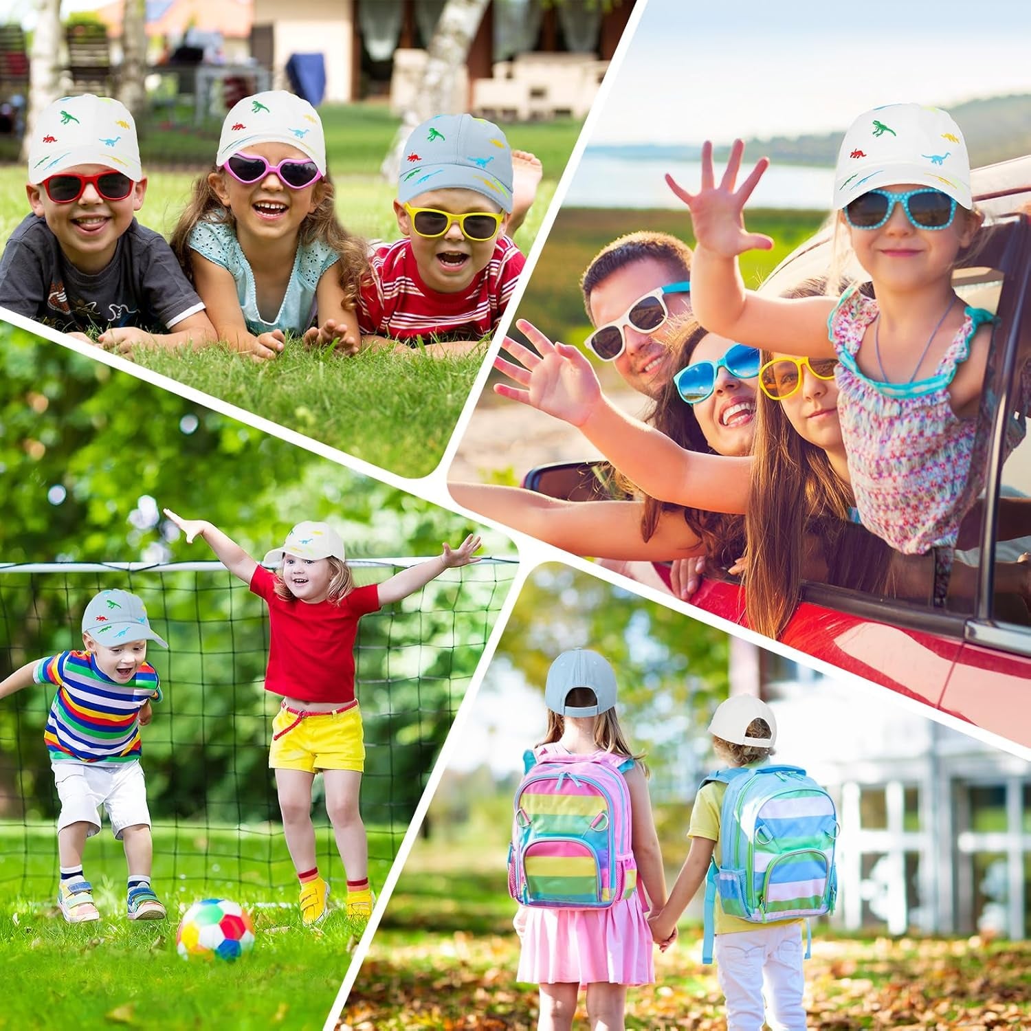 2Pcs Kids Summer Baseball Cap, Dino Baseball Cap, Sun Hat for Boys, Golf Baseball Sports Cap, for 2-5 Years Boy Girl Baby White, Blue