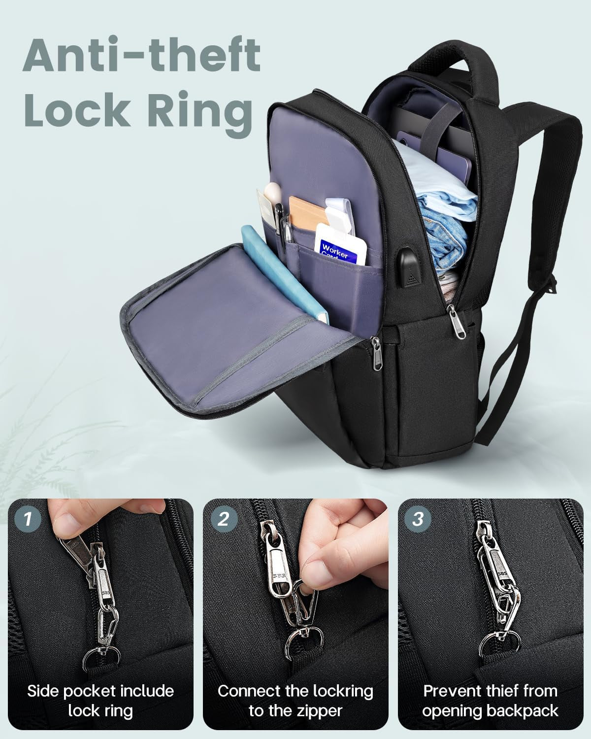 Laptop Backpack, Business Travel Backpack with Charging Port, Water Resistant Laptop Rucksack, Anti-Theft Backpack for Men Women, Fits 15.6-Inch Laptop School Bag