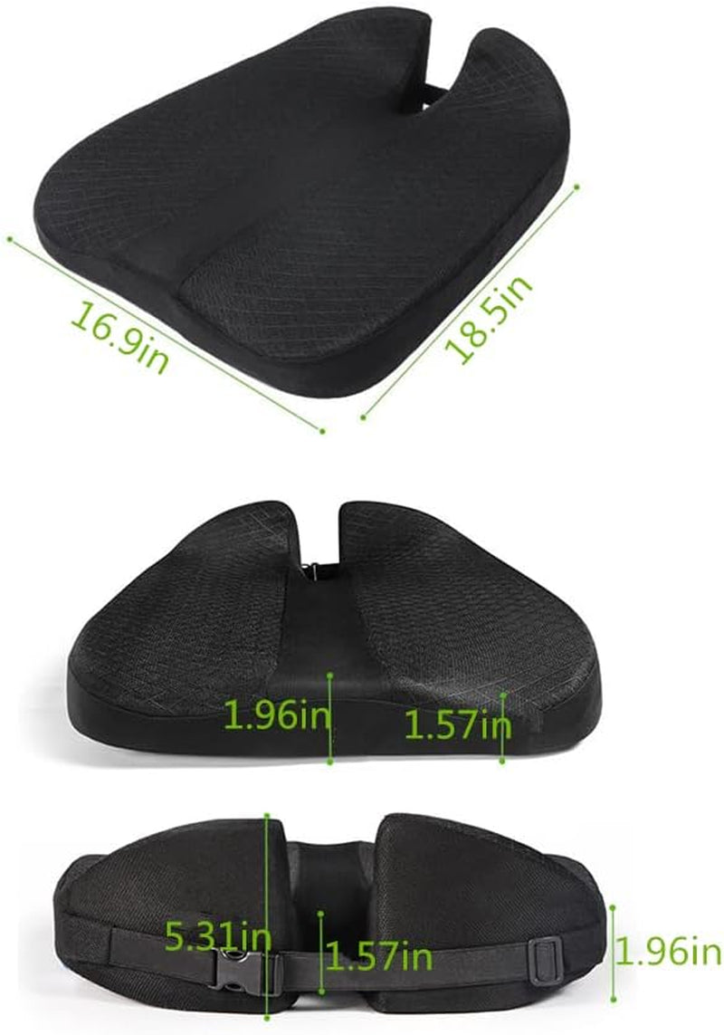 Ergonomic Memory Foam Cushion, Slip Resistant and Comfortable, Relieve Sciatic Nerve, Used for Car Seats, Office Chairs, Dining Chairs, Etc (Black)