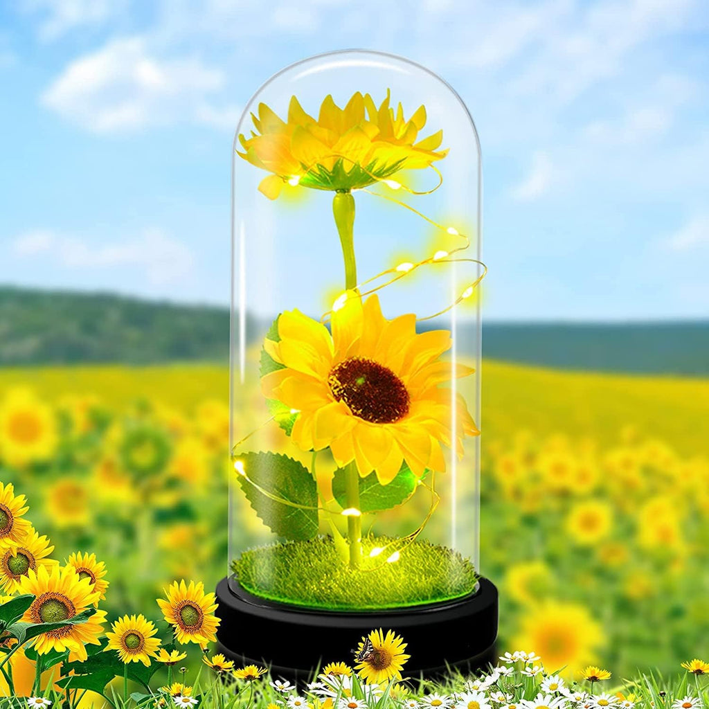 Glass Sunflowers Gifts, Sunflower Artificial Flowers in Glass Dome Is a Unique Gifts for a Girlfriend, Mum, Women, or Wife on Valentines Day, Mothers Day, Christmas, Birthday, Anniversaries, Etc