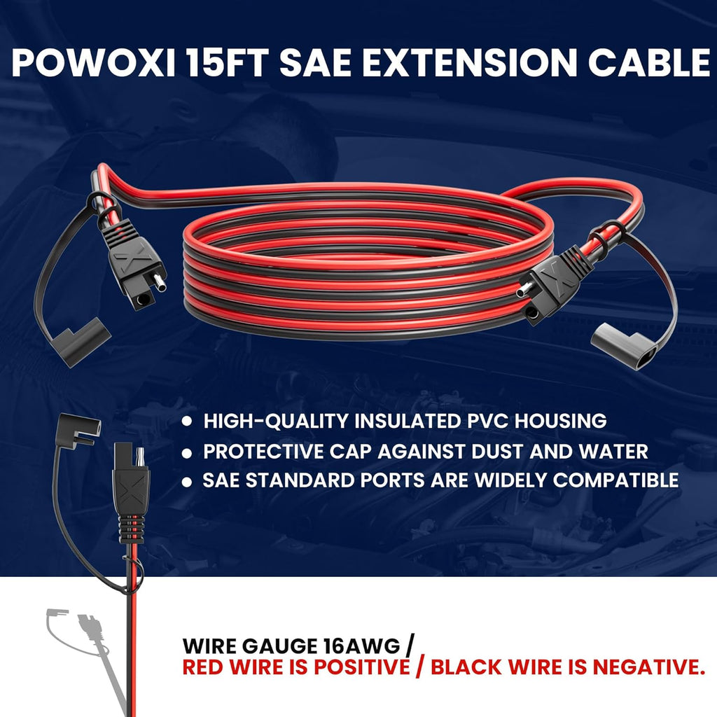 15Feet SAE Extension Cable Quick Disconnect Wire Harness Solar Cables SAE to SAE Connector for Solar Panel Automotive RV Motorcycle Tractor SAE Plug 16AWG