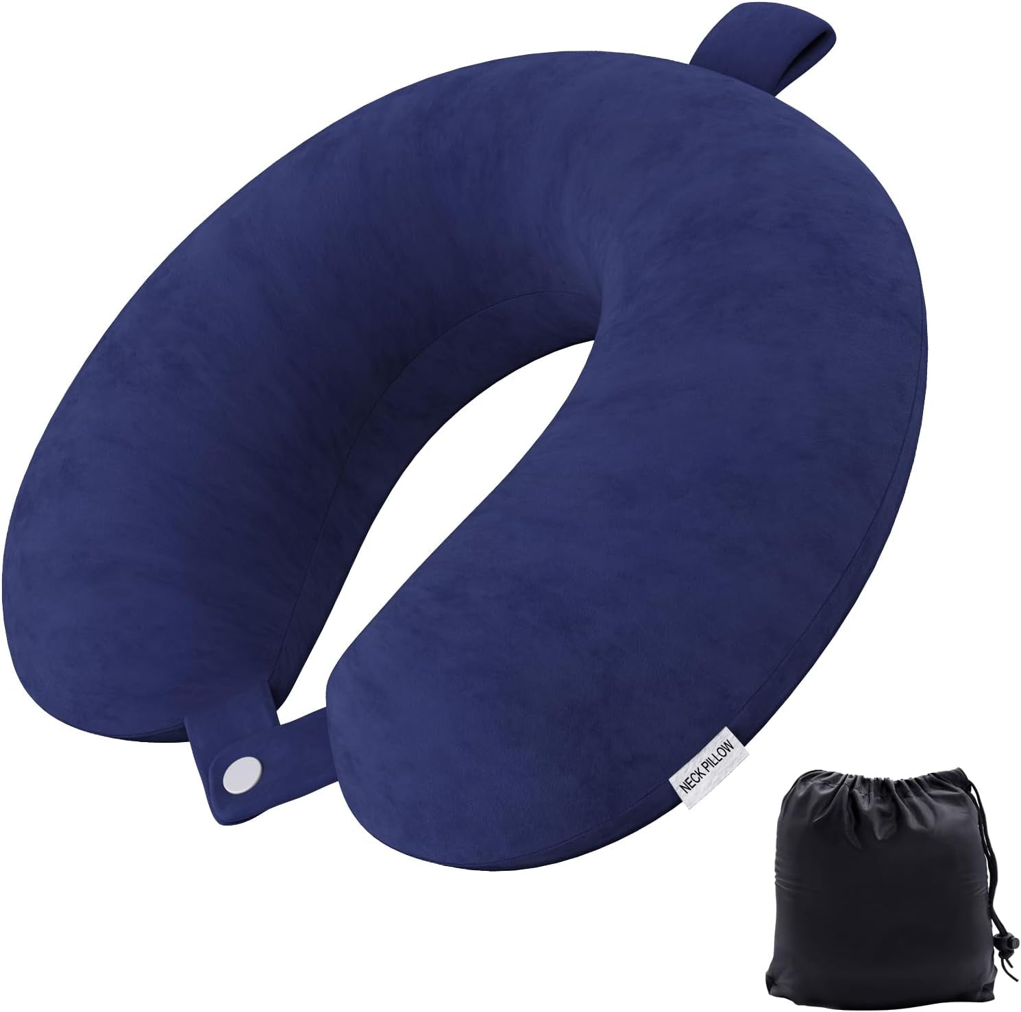 Travel Pillow Memory Foam Neck Pillow Lightweight Quick Pack for Airplane Train Car Travel Camping Neck Support Pillow (Navy Blue)