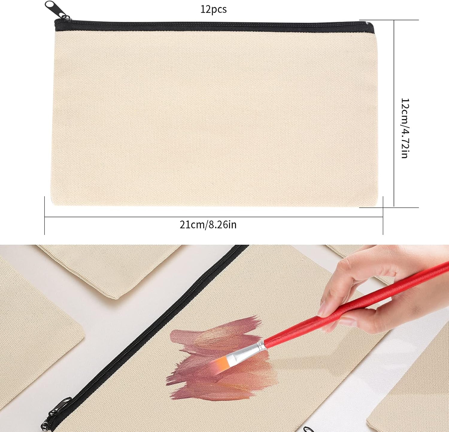 2 Pcs Canvas Makeup Bags, Canvas Pencil Pouch Bags with Zipper, Blank DIY Craft Make up Cosmetic Pouches Bags Cases for Travel Craft School Toiletry Bags Pouches - White