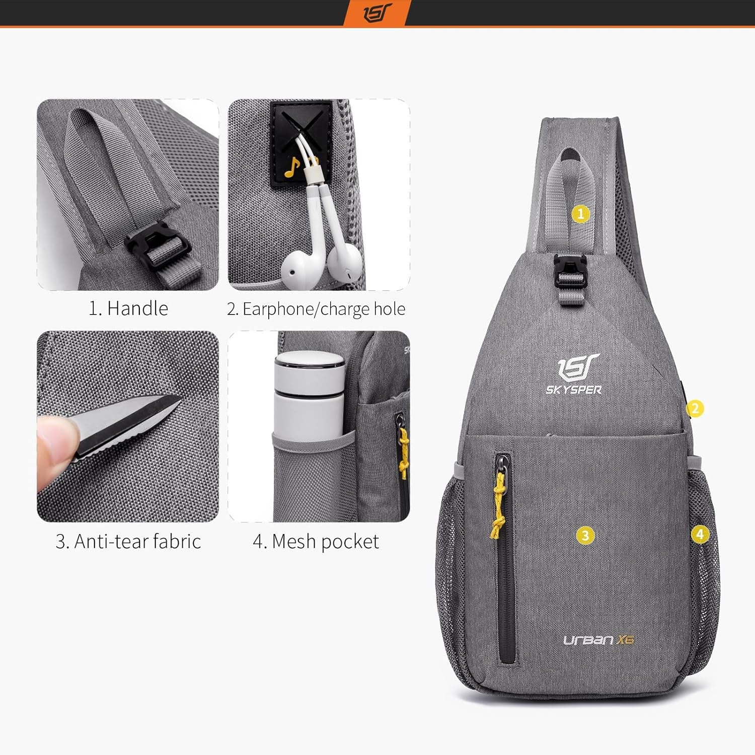 Sling Bag Crossbody Backpack - Chest Shoulder Cross Body Bag Travel Hiking Casual Daypack for Women Men(Grey)
