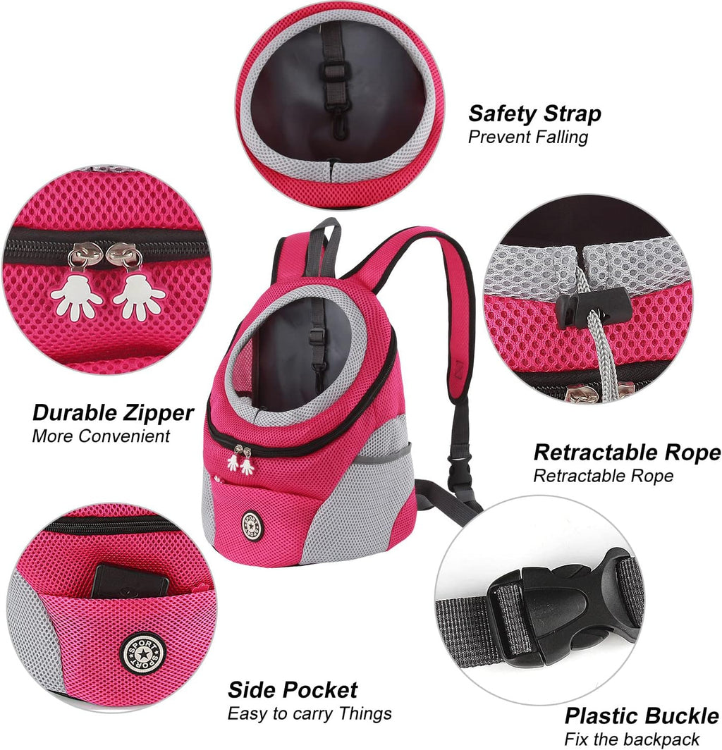 Dog Carrier Backpack Small Pet Travel Bag Puppy Pet Front Pack with Breathable Head-Out Design and Waterproof Bottom Airline Approved for Outdoor Hiking Travel (S, Rosered)