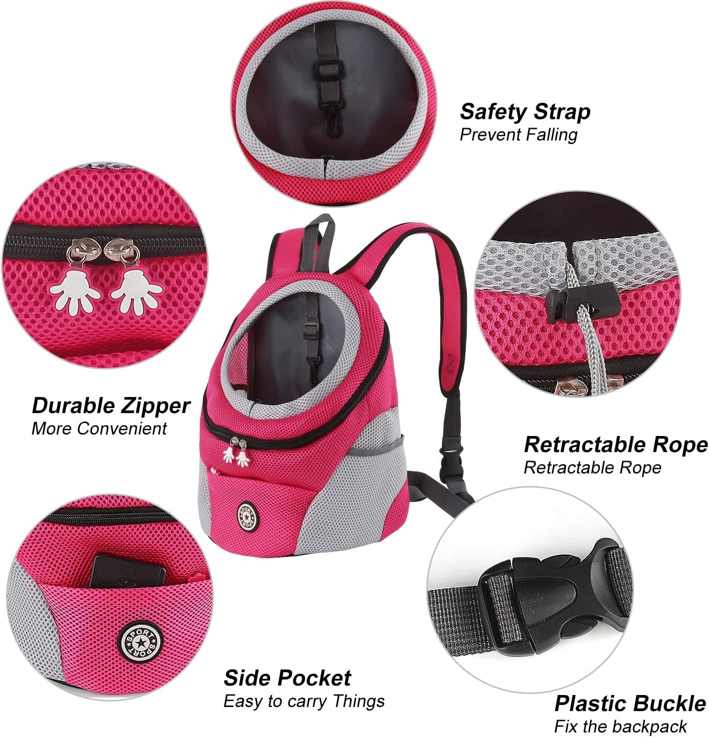 Dog Carrier Backpack Small Pet Travel Bag Puppy Pet Front Pack with Breathable Head-Out Design and Waterproof Bottom Airline Approved for Outdoor Hiking Travel (S, Rosered)
